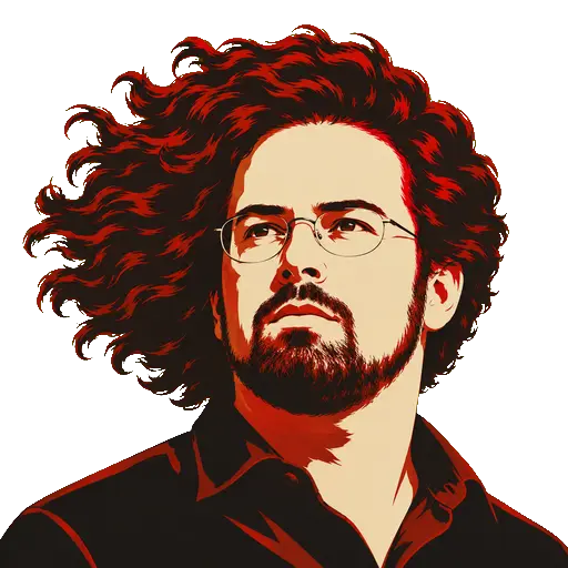 Codex-generated propaganda-style Eliezer Yudkowsky portrait with full hair swept left and a serious expression