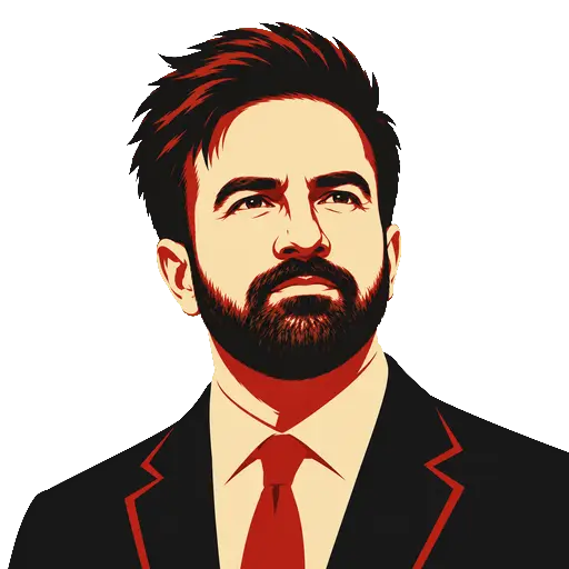 Codex-generated propaganda-style Zohran Mamdani portrait with swept hair and beard